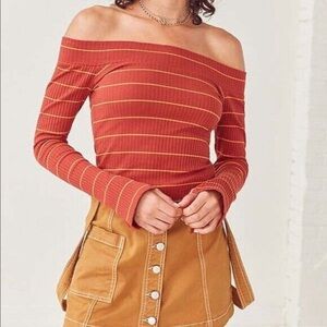 Silence + Noise Urban Outfitters Striped Rib Knit Off The Shoulder Top